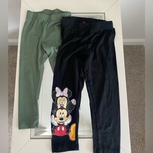 Disney Black Minnie Graphic Legging & Green Solid Legging - 2-Pack